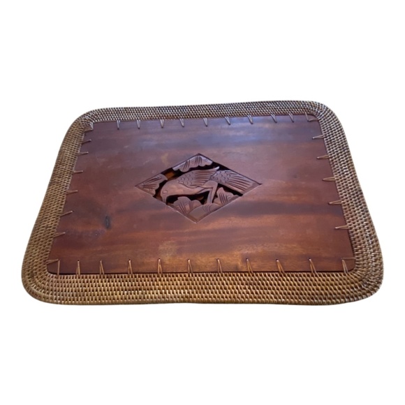 Vintage Balinese hand-carved teak wood and woven rattan placemats. 4 pcs - Picture 8 of 15